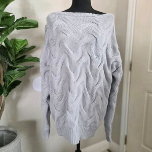 Women's BiBi Gray Cable Knit Crew Neck Chunky Oversized Sweater Size L